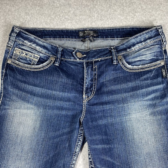 Silver Jeans Tuesday Mid Capri Women 28 Blue Stretch Embroidered W42114SJL405 - Picture 3 of 16